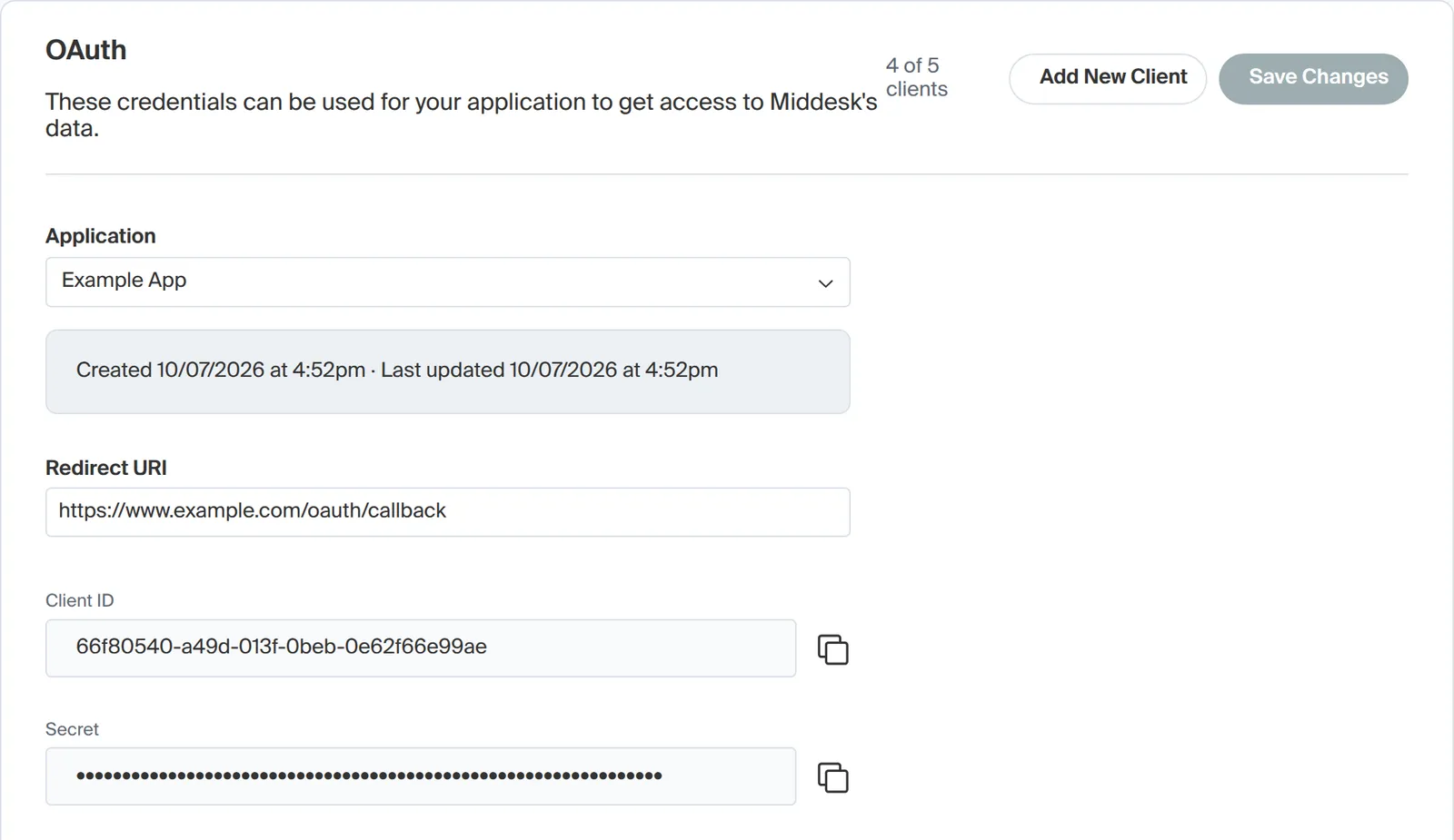 OAuth section on the Credentials page