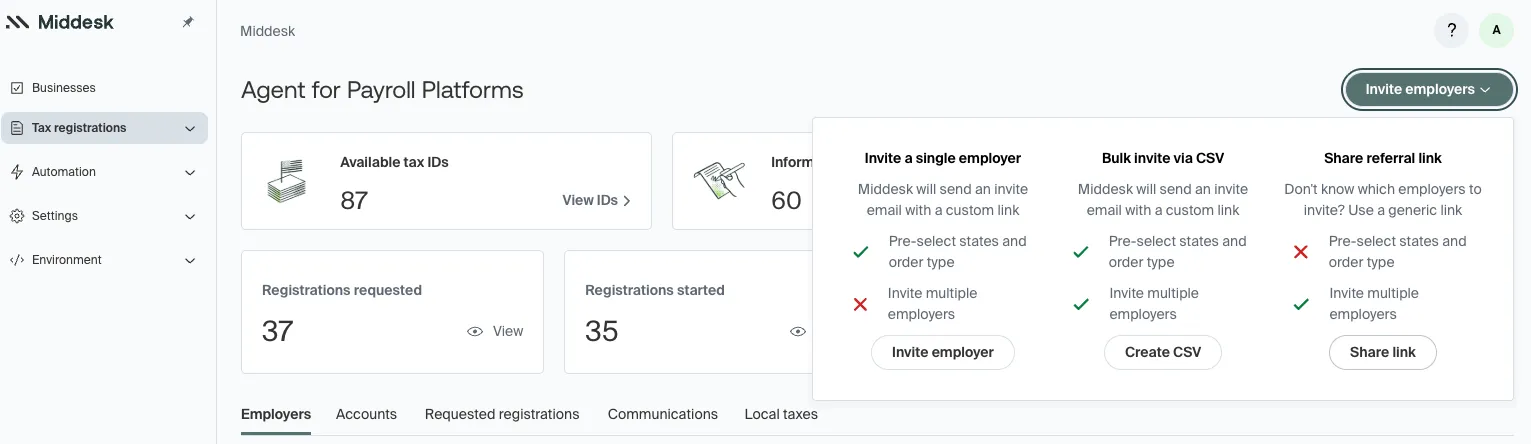Invite employers from the Partner Dashboard